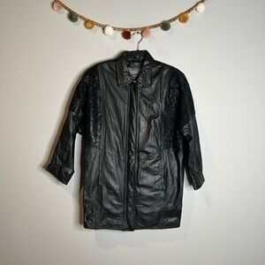 Vintage Pelle Studio black leather jacquard accent jacket